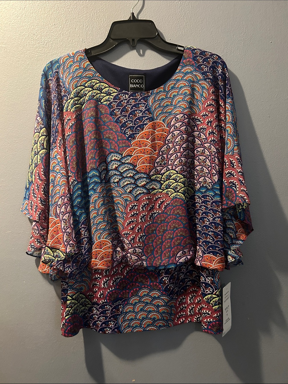 Coco Bianco Multicolor Scallop-Print Flutter Sleeve Top